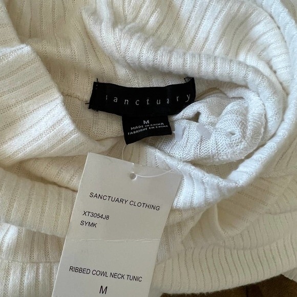 Sanctuary white top women tunic ribbed cowl neck long sleeve Size M softgirl - Picture 2 of 12